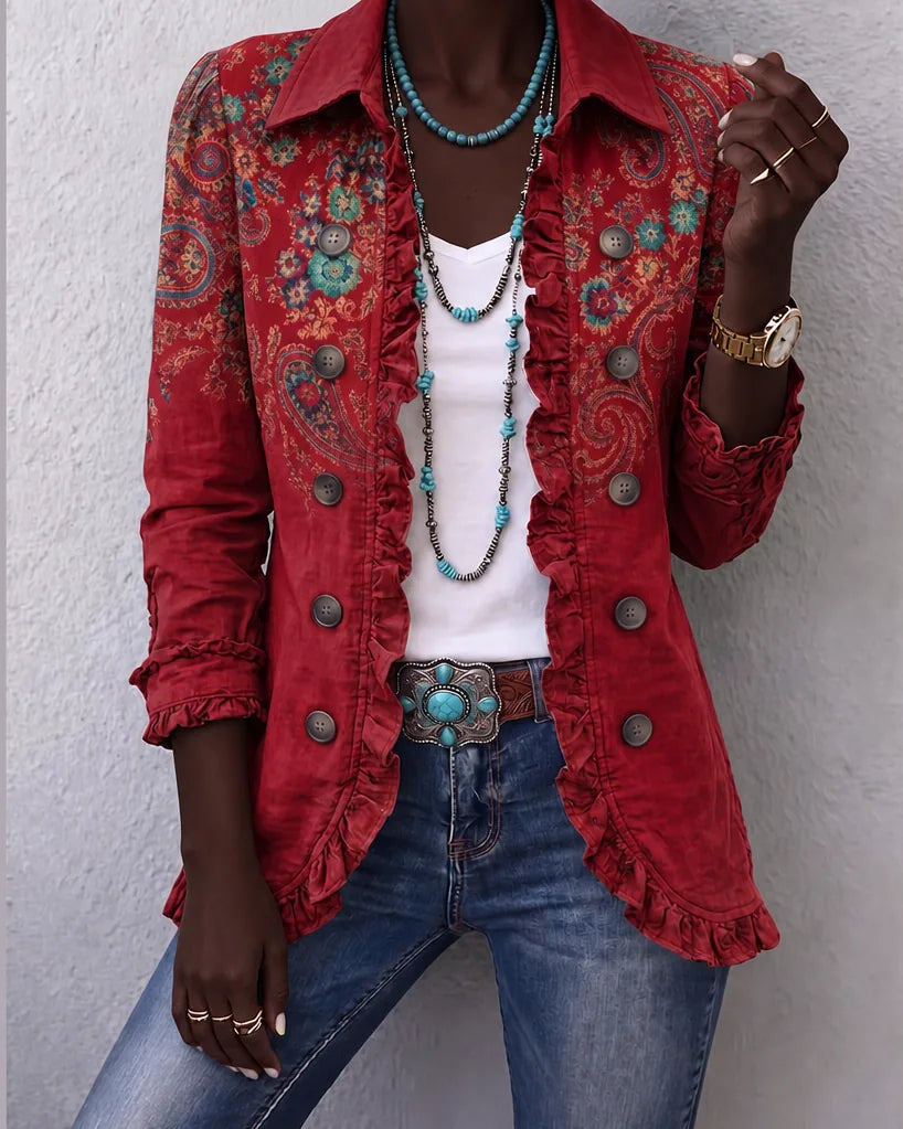 Ndidi | Burgundy Bohemian Paisley Ruffle Jacket