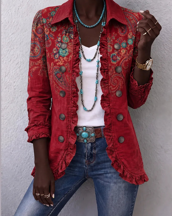 Ndidi | Burgundy Bohemian Paisley Ruffle Jacket