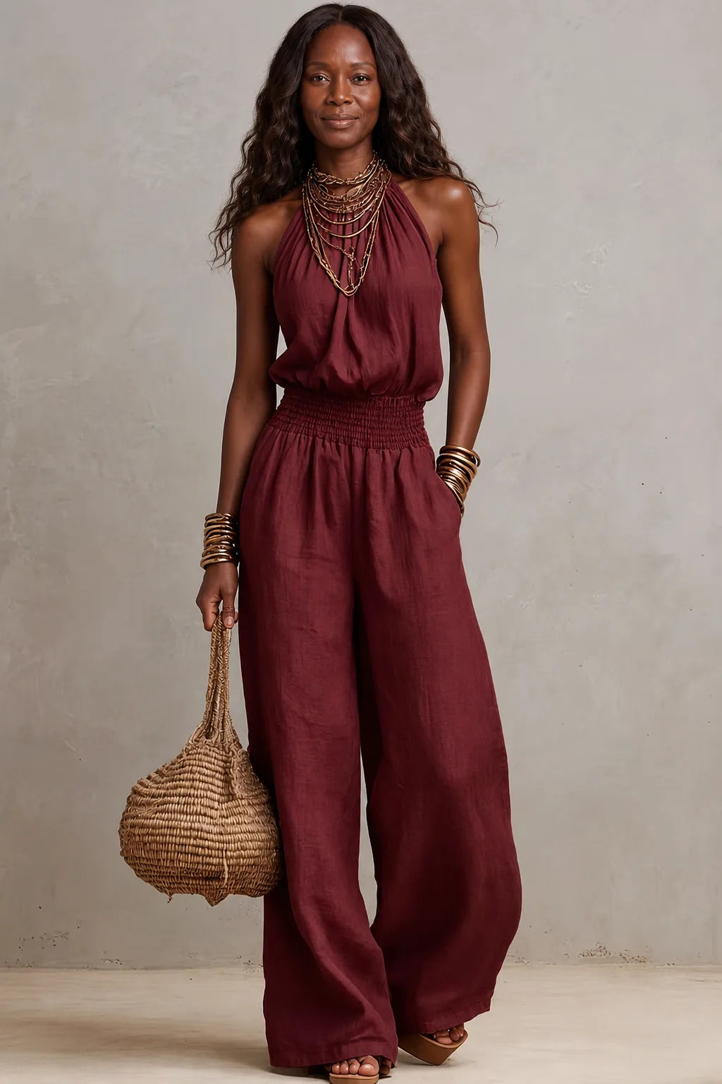 Camille | Effortless Halter Wide-Leg Jumpsuit