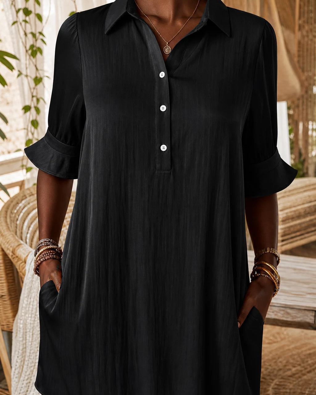 Rosalyn | Relaxed Ruffle-Sleeve Shirt Dress