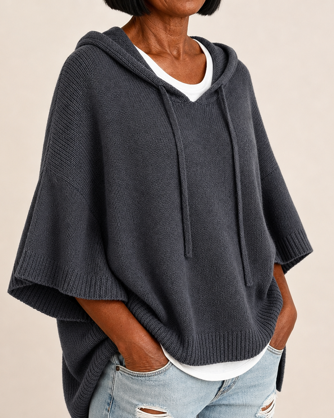 Camille – Charcoal Poncho Sweater