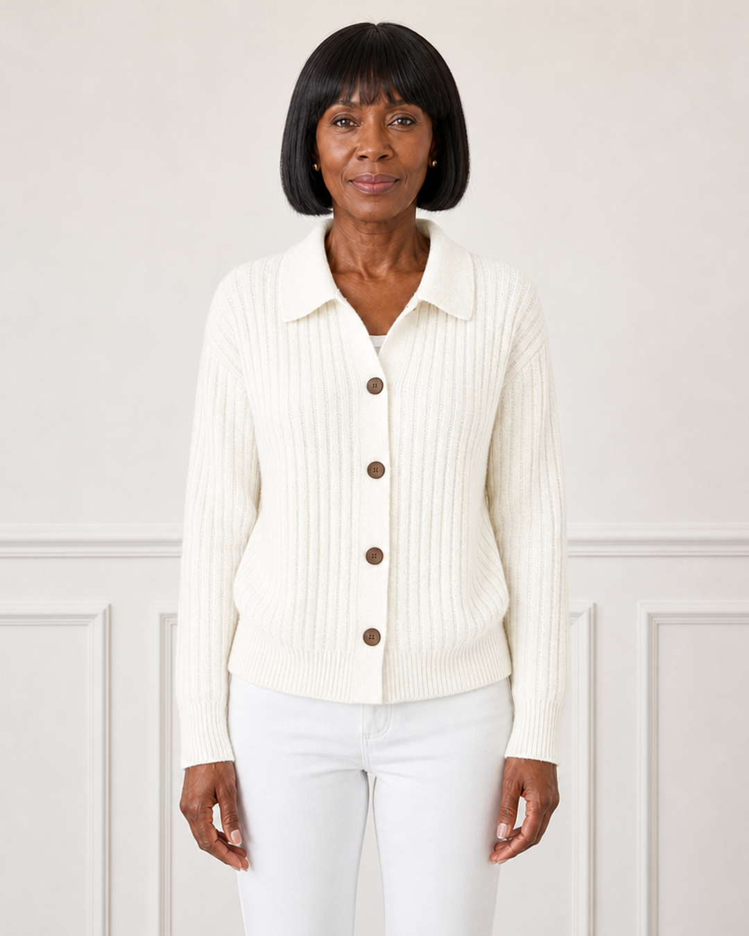 Cardigan met knopen en ribgebreid