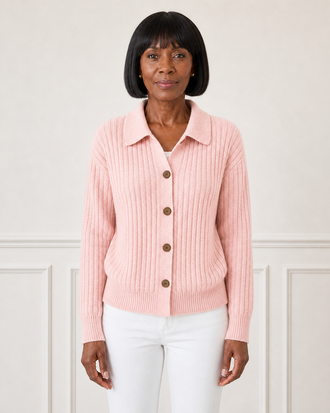 Cardigan met knopen en ribgebreid