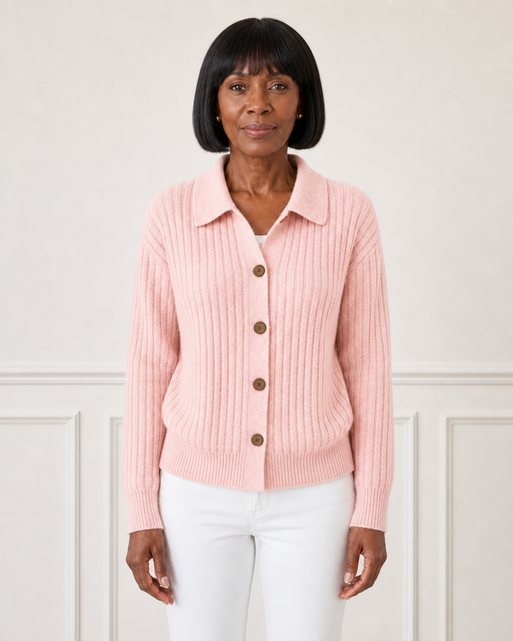Cardigan met knopen en ribgebreid