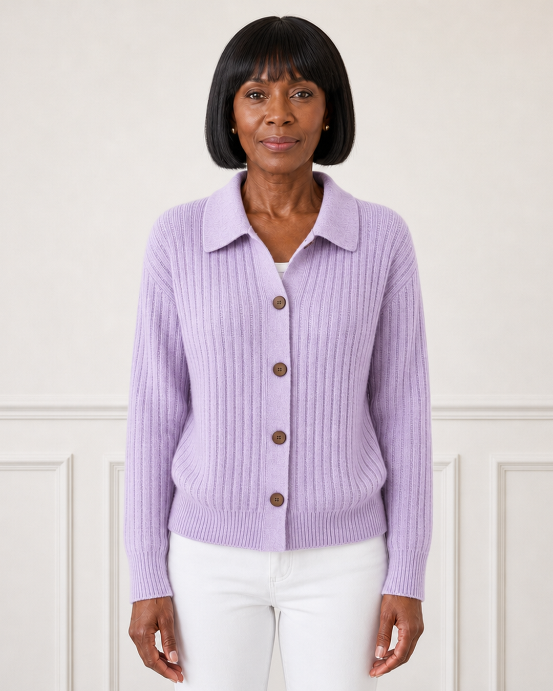 Cardigan met knopen en ribgebreid