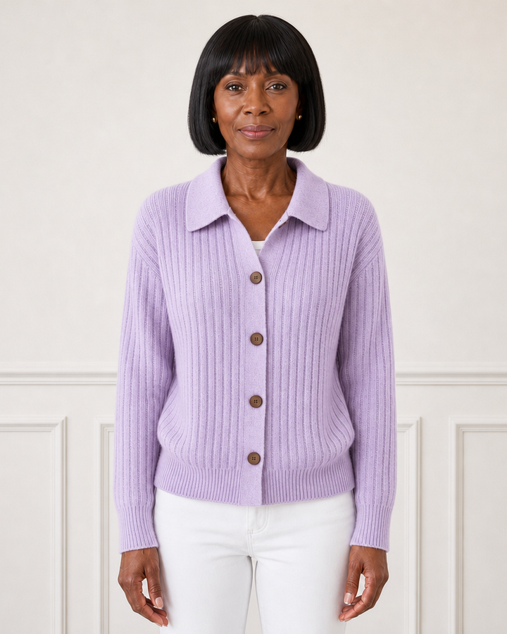 Cardigan met knopen en ribgebreid