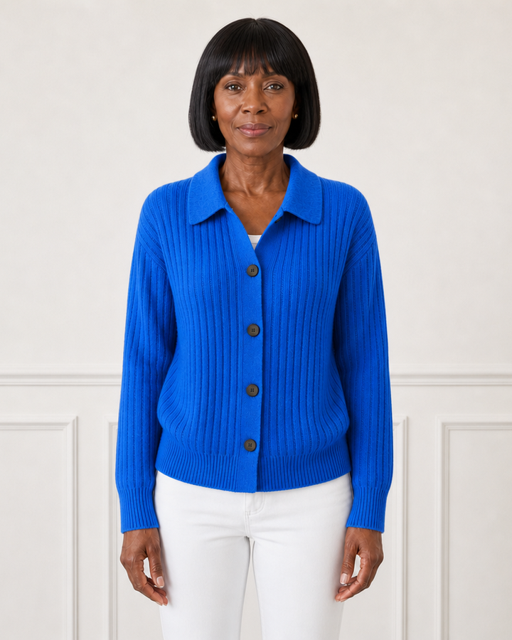 Cardigan met knopen en ribgebreid