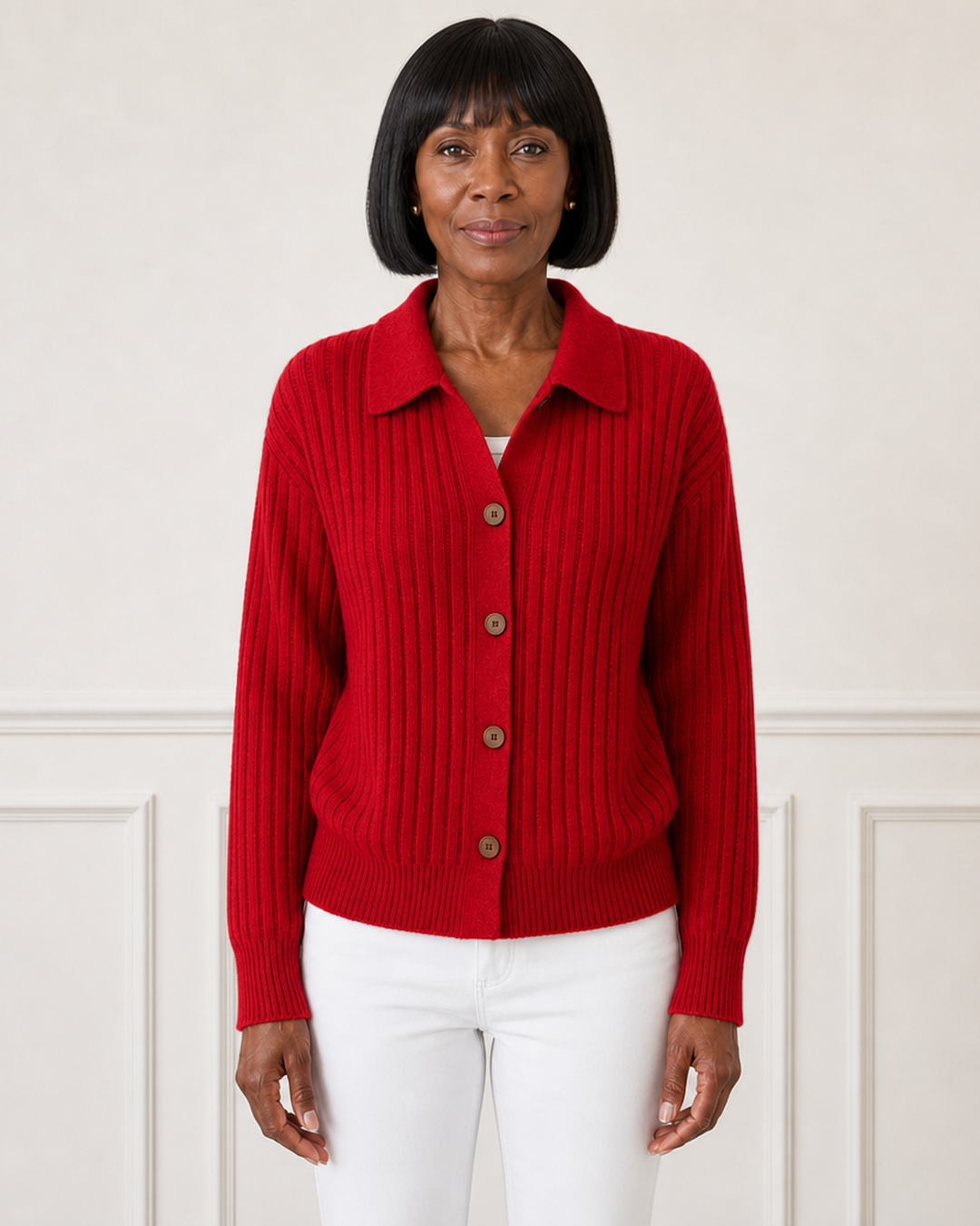 Cardigan met knopen en ribgebreid