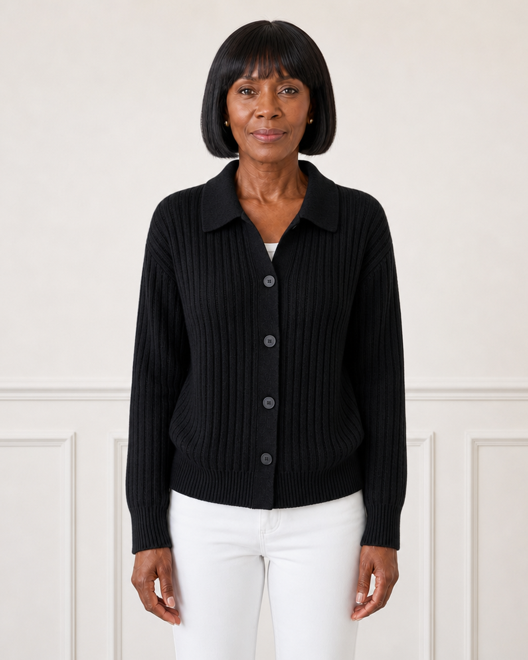 Cardigan met knopen en ribgebreid