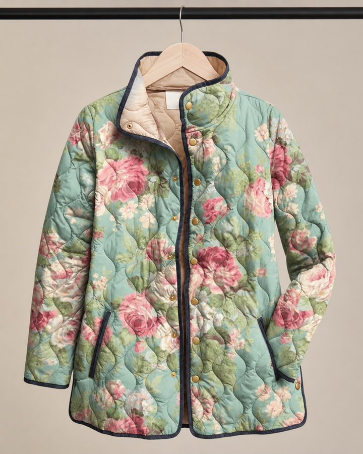 Carys | Retro Floral Patterned Quilted Jacket