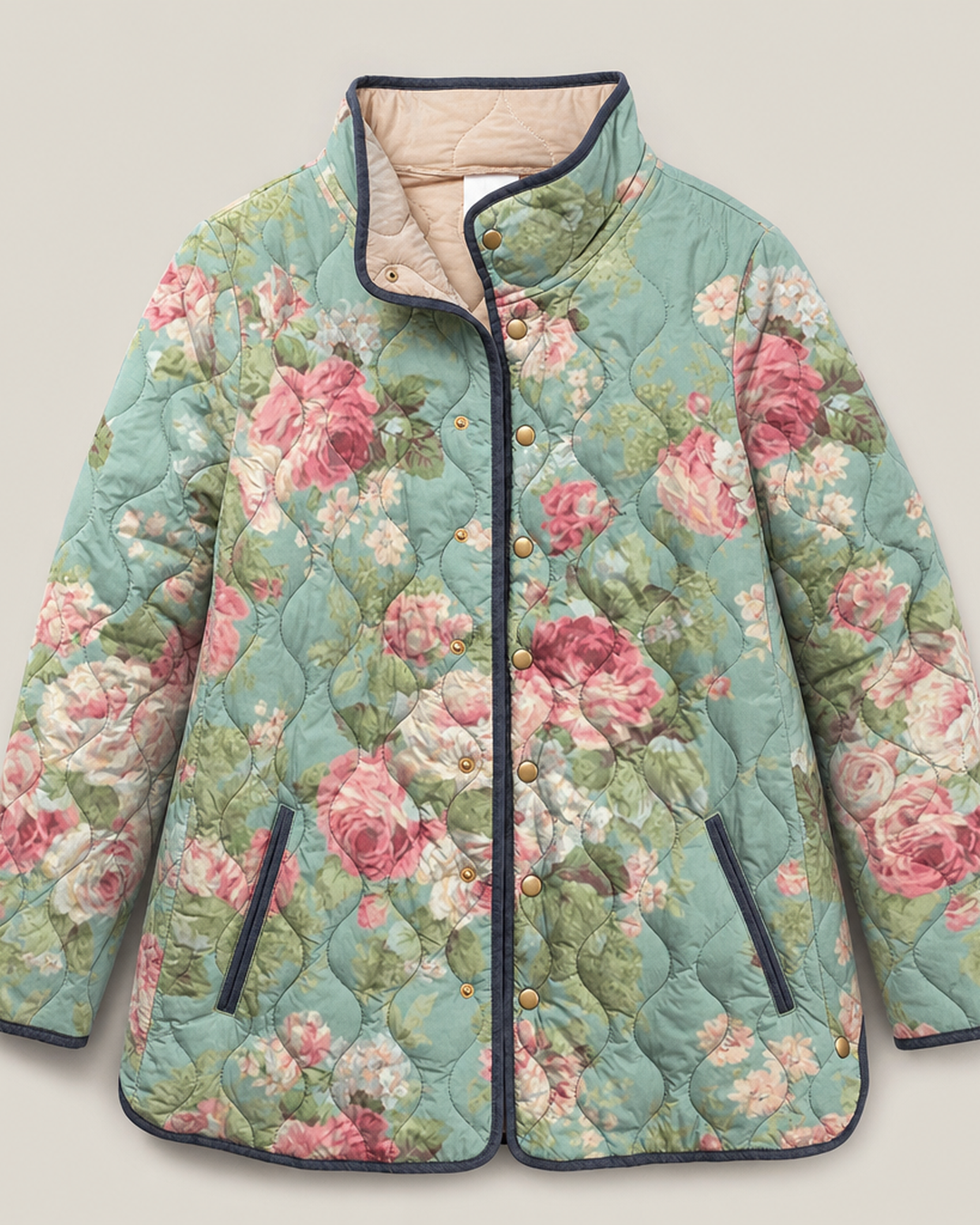 Carys | Retro Floral Patterned Quilted Jacket