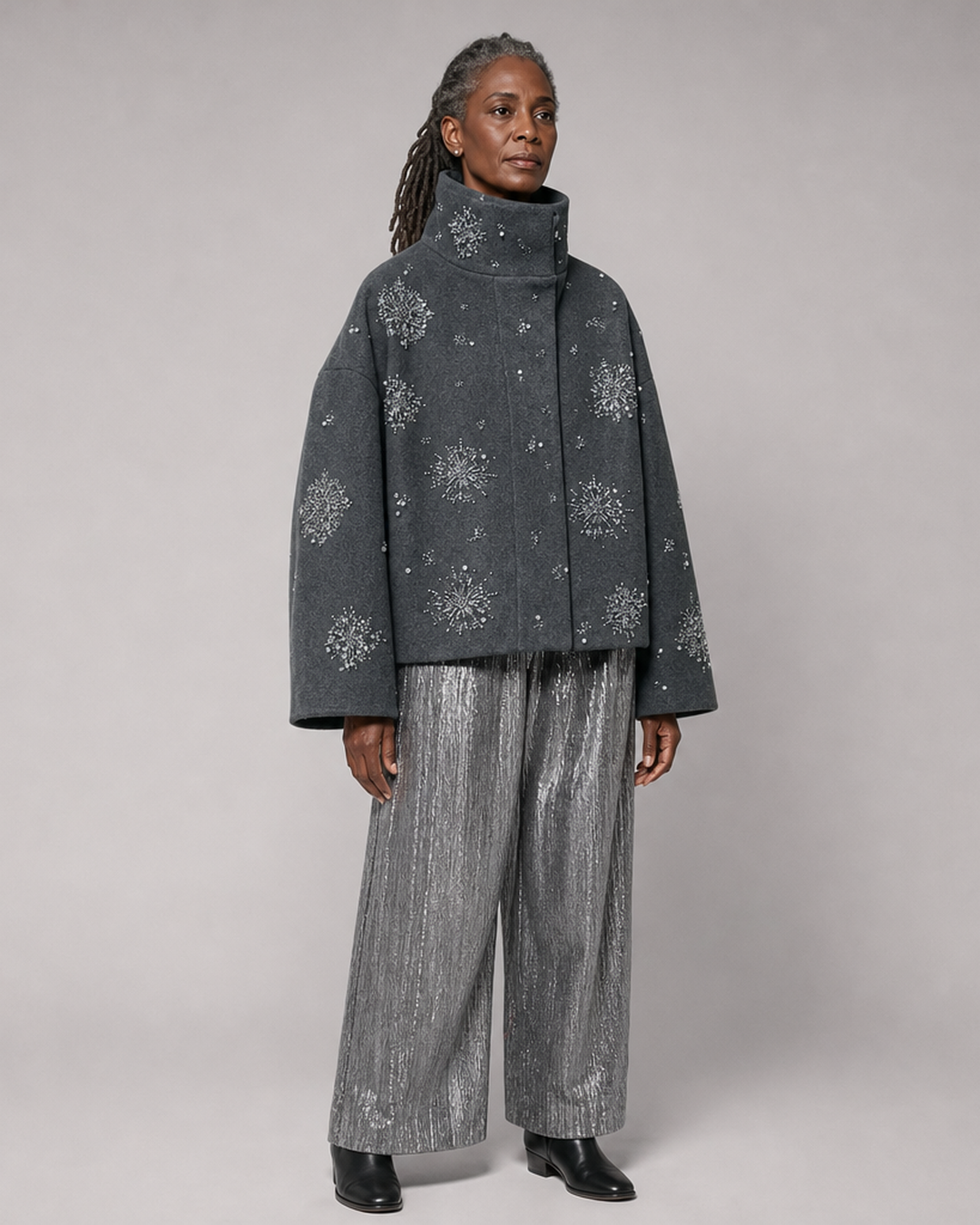 Women | Embroidery Beading Pea Coat