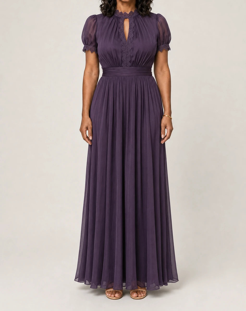 Cayetana Tummy Flattering Eggplant Maxi Dress