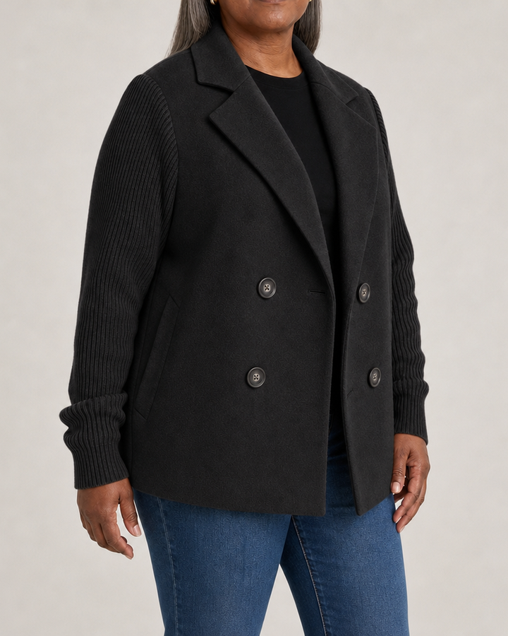 Maria | Ribbed Sleeve Double-Breasted Coat
