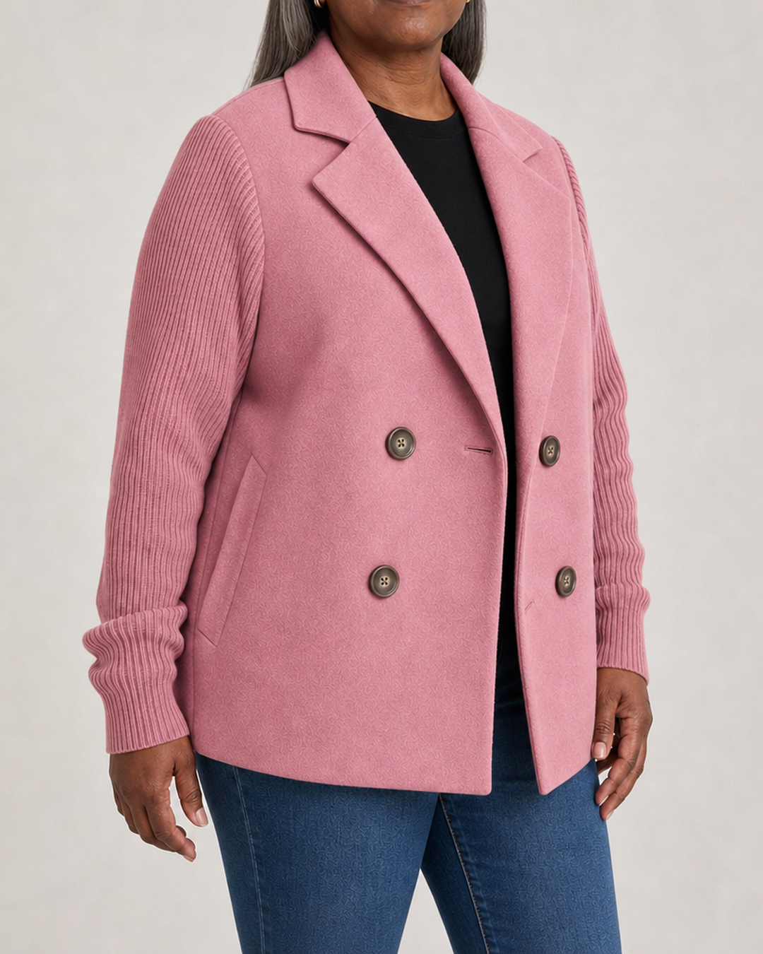 Maria | Ribbed Sleeve Double-Breasted Coat