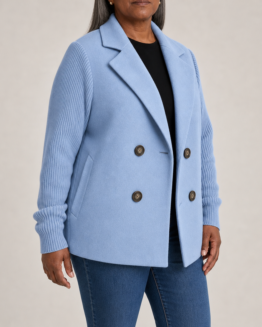 Maria | Ribbed Sleeve Double-Breasted Coat