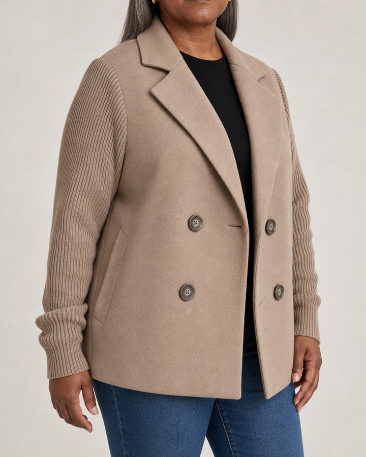 Maria | Ribbed Sleeve Double-Breasted Coat