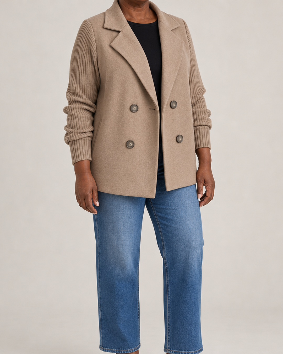 Celeste | Elegant Ribbed-Sleeve Double-Breasted Jacket