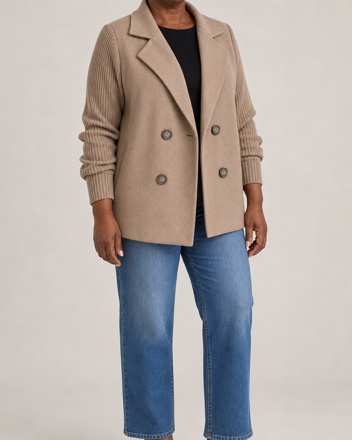 Celeste | Elegant Ribbed-Sleeve Double-Breasted Jacket