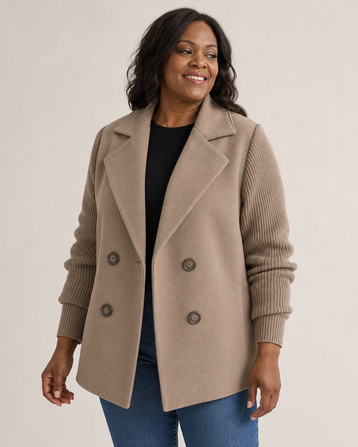 Celeste | Elegant Ribbed-Sleeve Double-Breasted Jacket