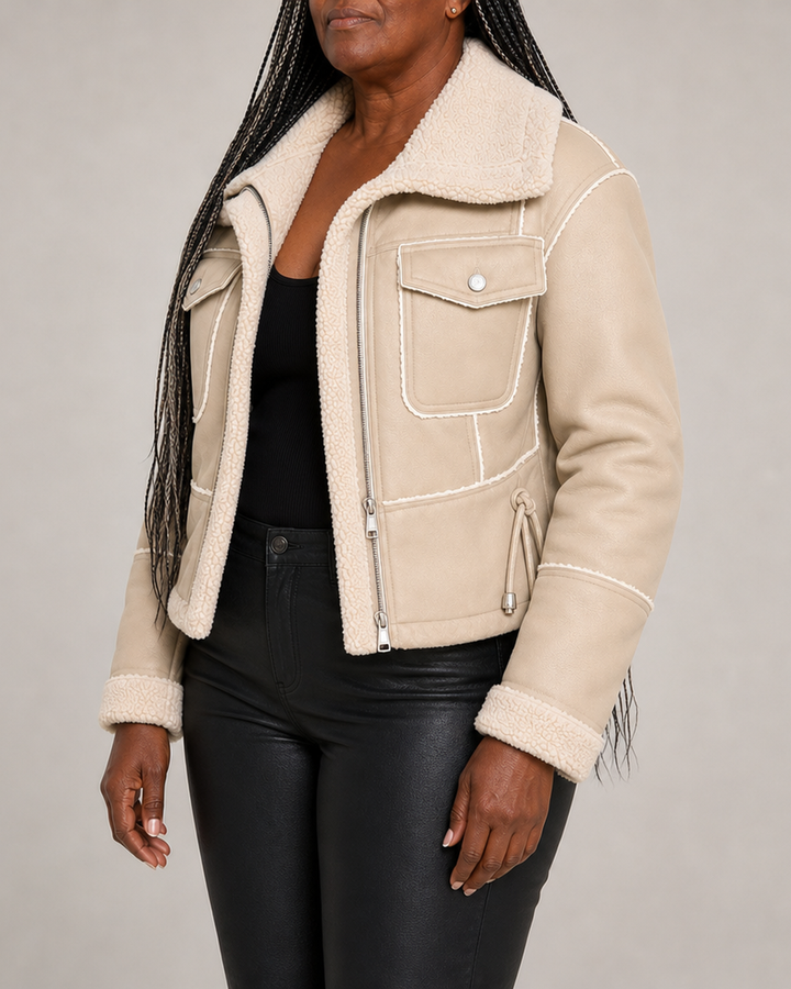 Rose | Shearling Trimmed Leather Look Coat