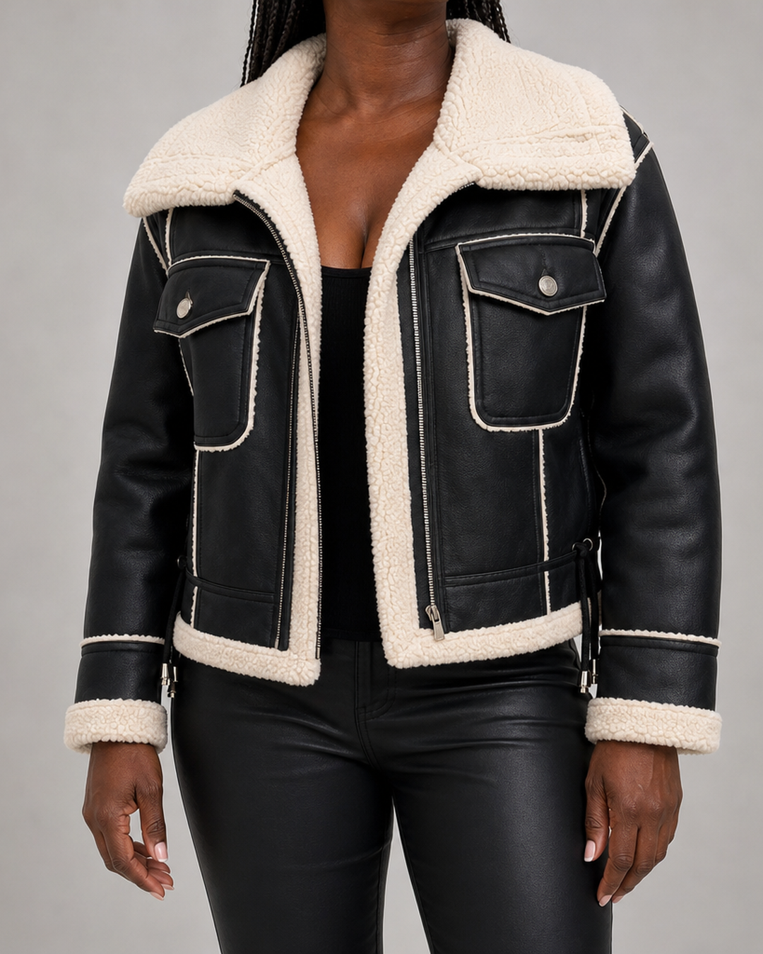 Celeste | Shearling-Trimmed Leather-Look Jacket