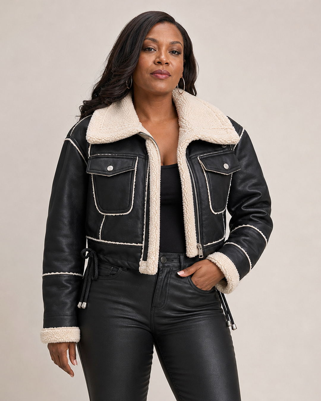 Celeste | Shearling-Trimmed Leather-Look Jacket