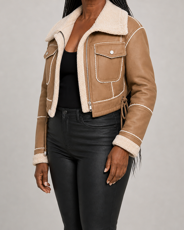 Rose | Shearling Trimmed Leather Look Coat