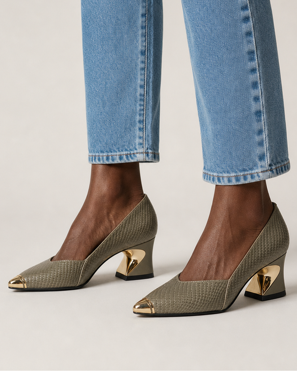 Celestine | Sculpted Pumps - Olive Grey