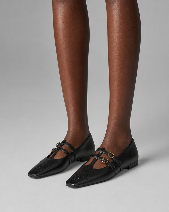 Laura | Brogued Double-Strap Mary Jane Flats
