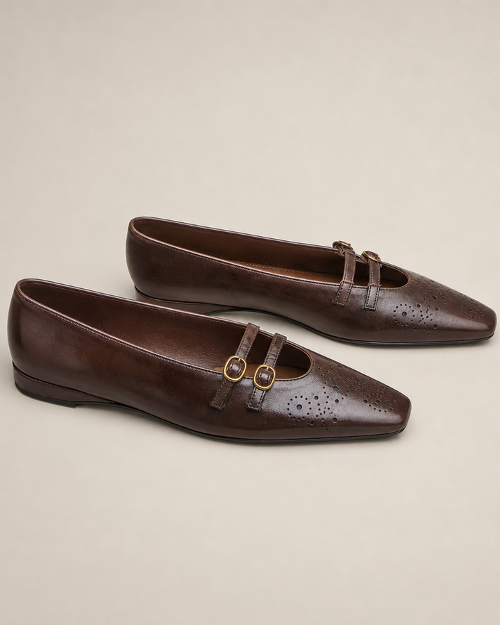 Louvenia | Brogued Double-Strap Mary Jane Flats