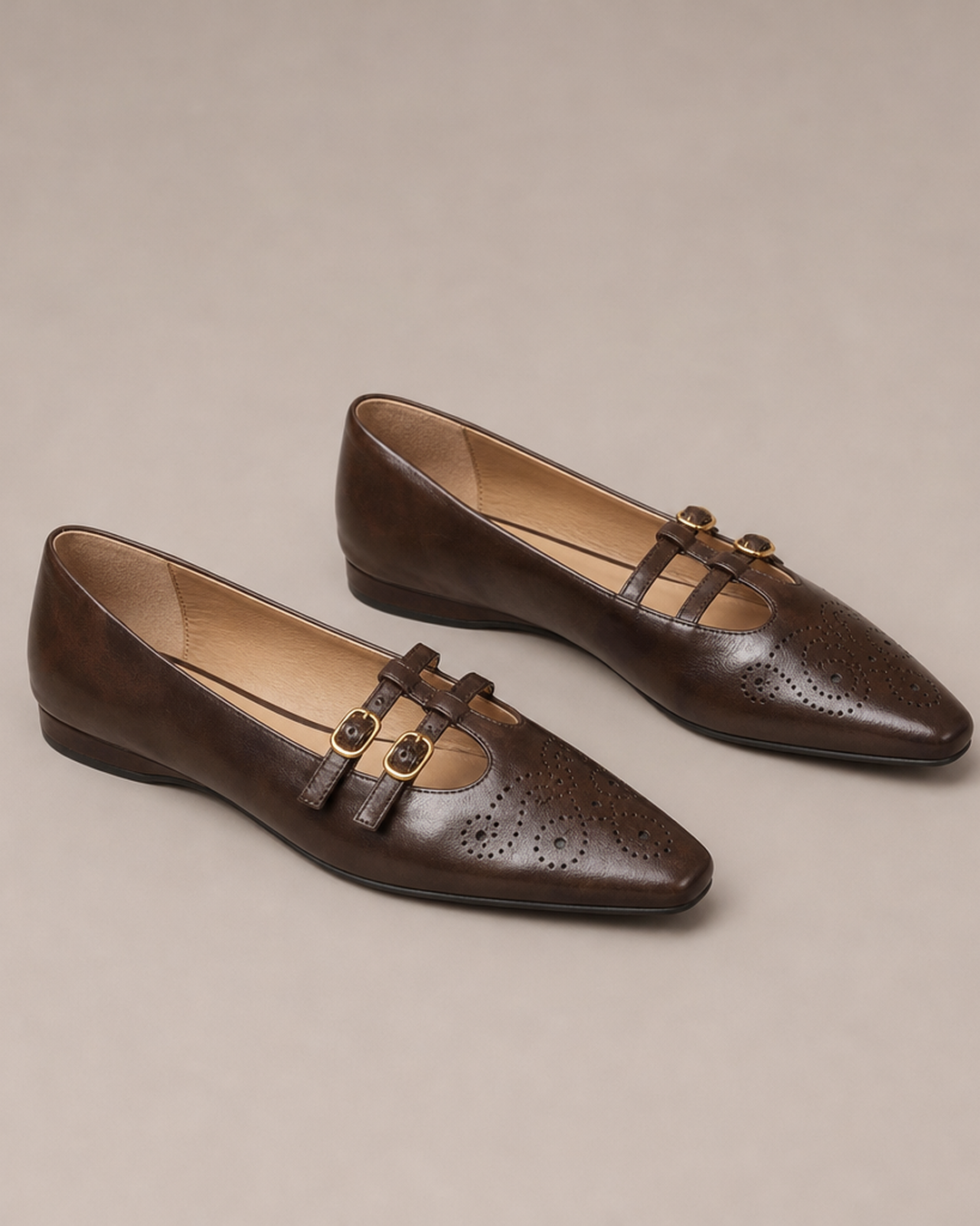 Laura | Brogued Double-Strap Mary Jane Flats