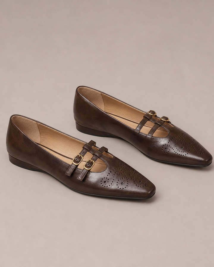 Laura | Brogued Double-Strap Mary Jane Flats