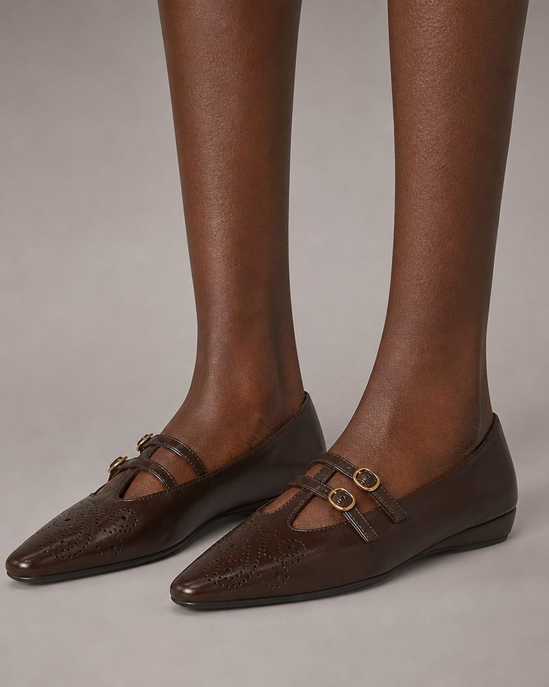 Laura | Brogued Double-Strap Mary Jane Flats
