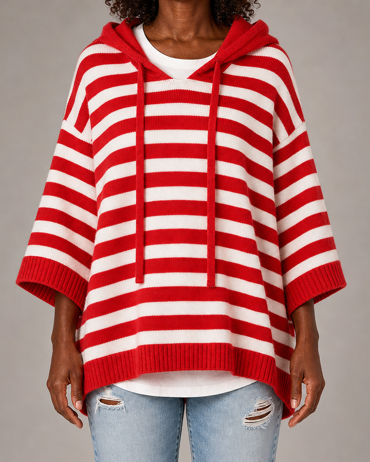 Charlotte | Red Striped Poncho Sweater