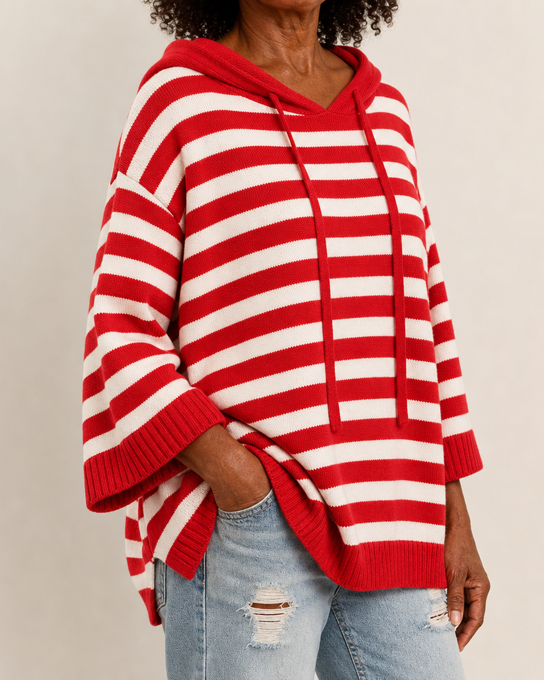 Charlotte – Red Striped Poncho Sweater