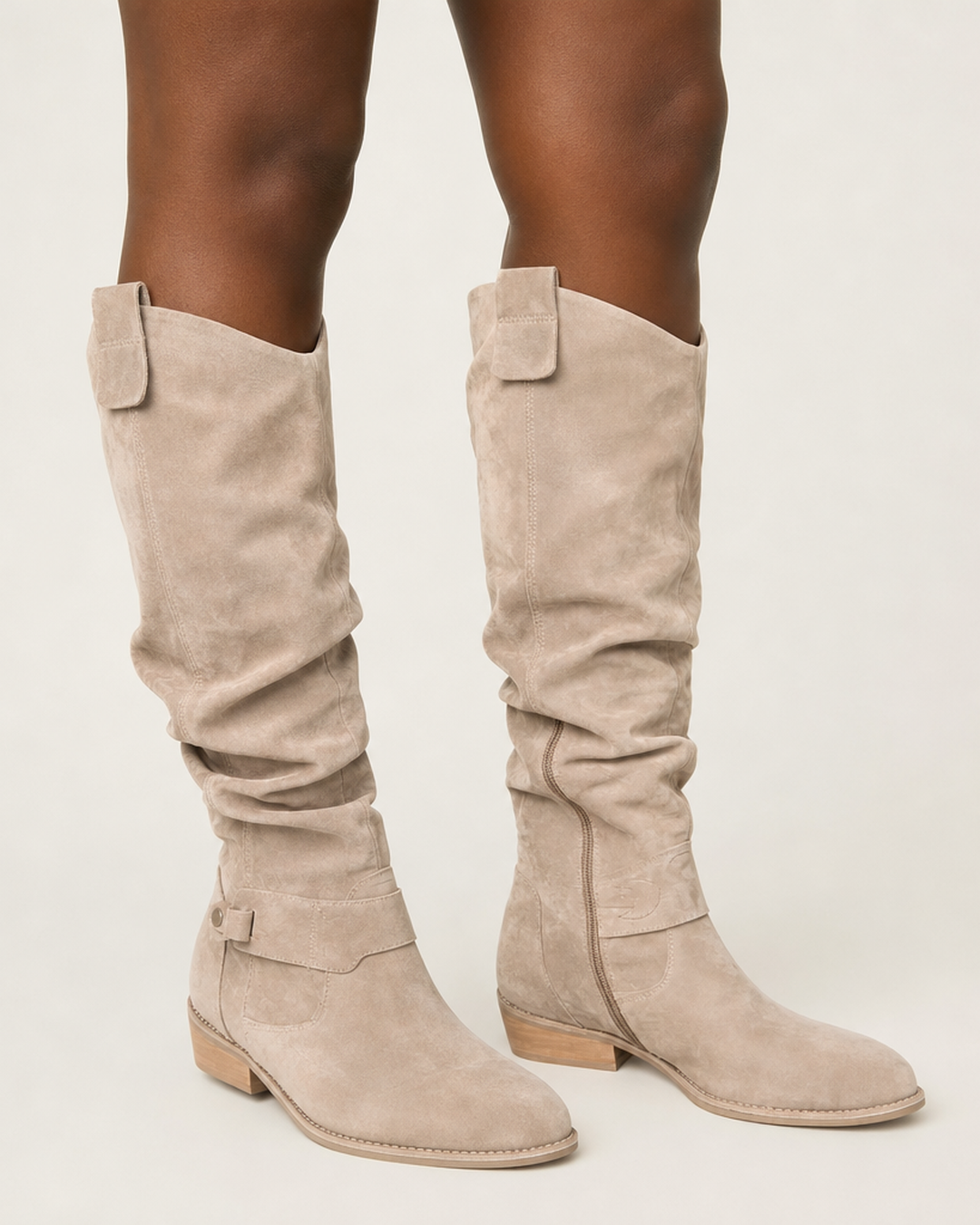 Charlotte | Suede-Look Knee-High Low Heel Boots