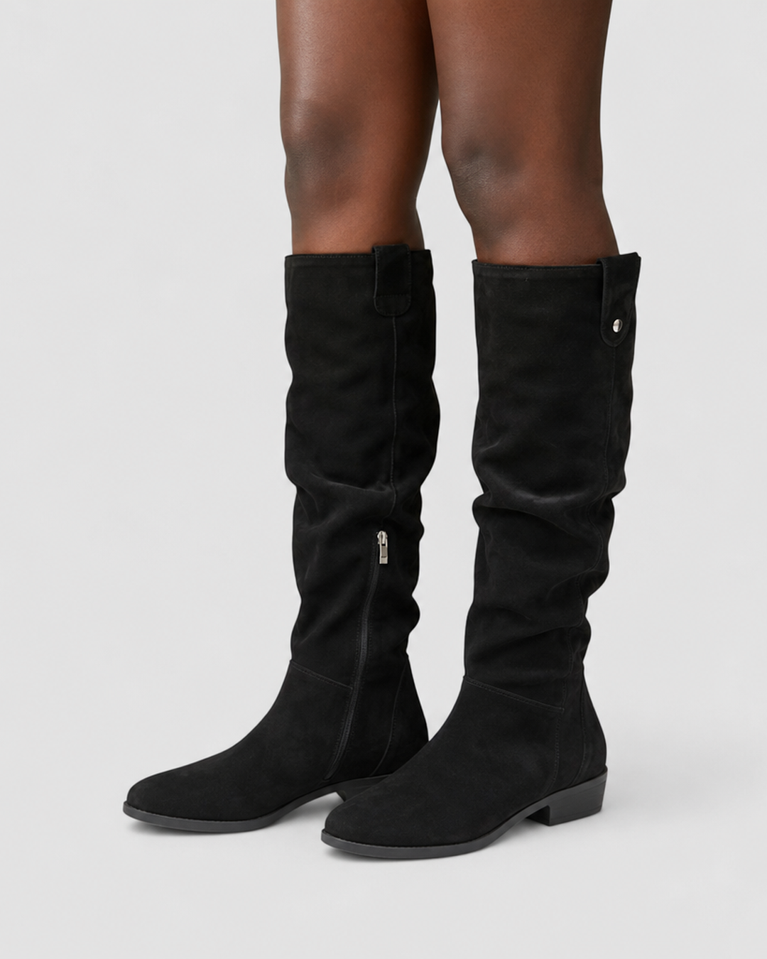 Charlotte | Suede-Look Knee-High Low Heel Boots