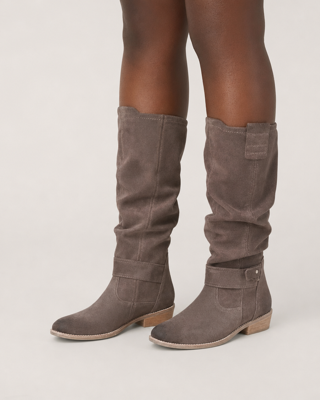 Charlotte | Suede-Look Knee-High Low Heel Boots