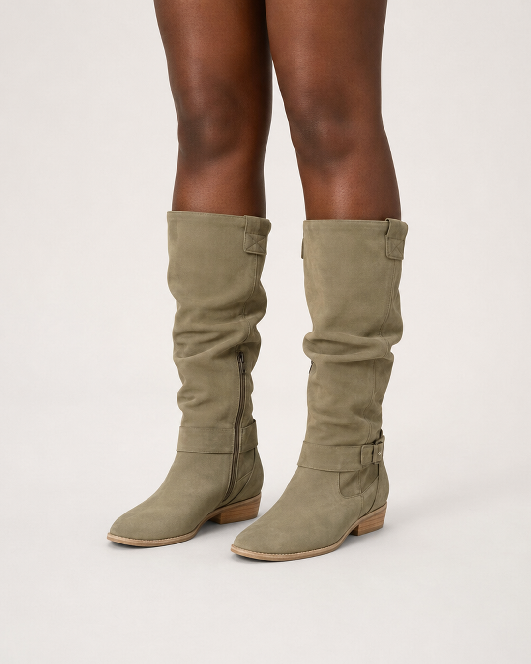 Charlotte | Suede-Look Knee-High Low Heel Boots