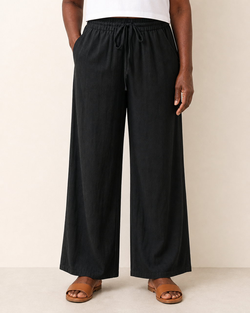 Cherry | Elegant Breathable Drawstring Pants — Black