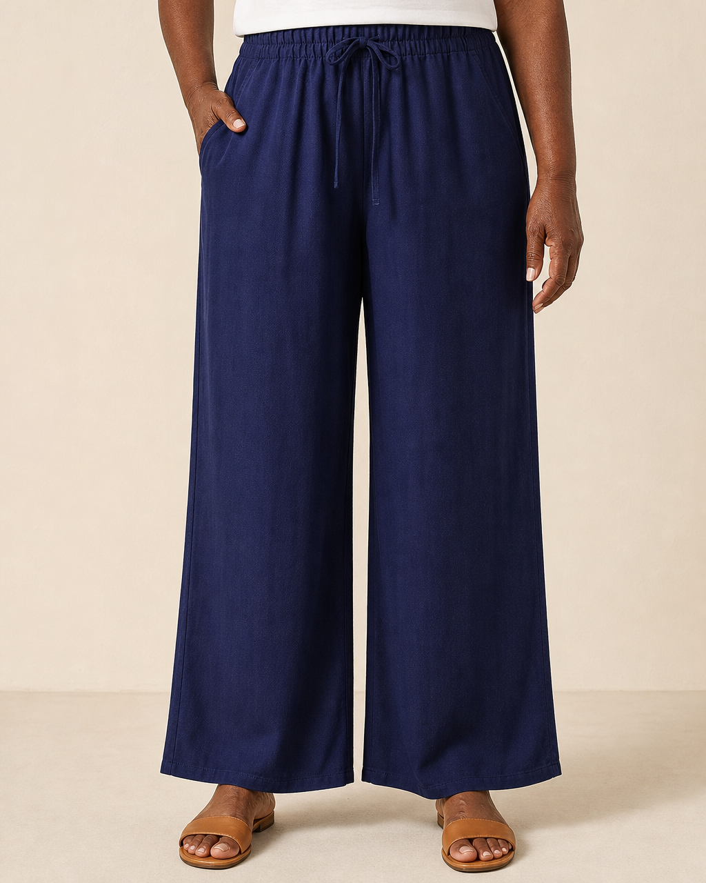 Cherry | Elegant Breathable Drawstring Pants — Blue