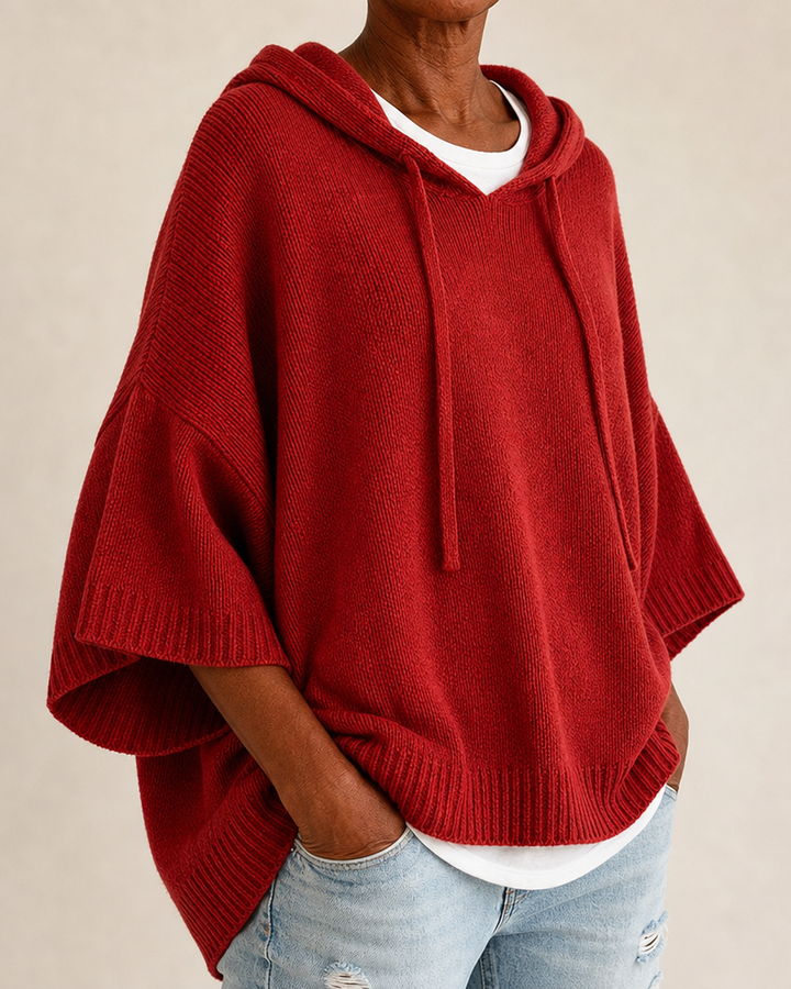 Claire – Red Poncho Sweater