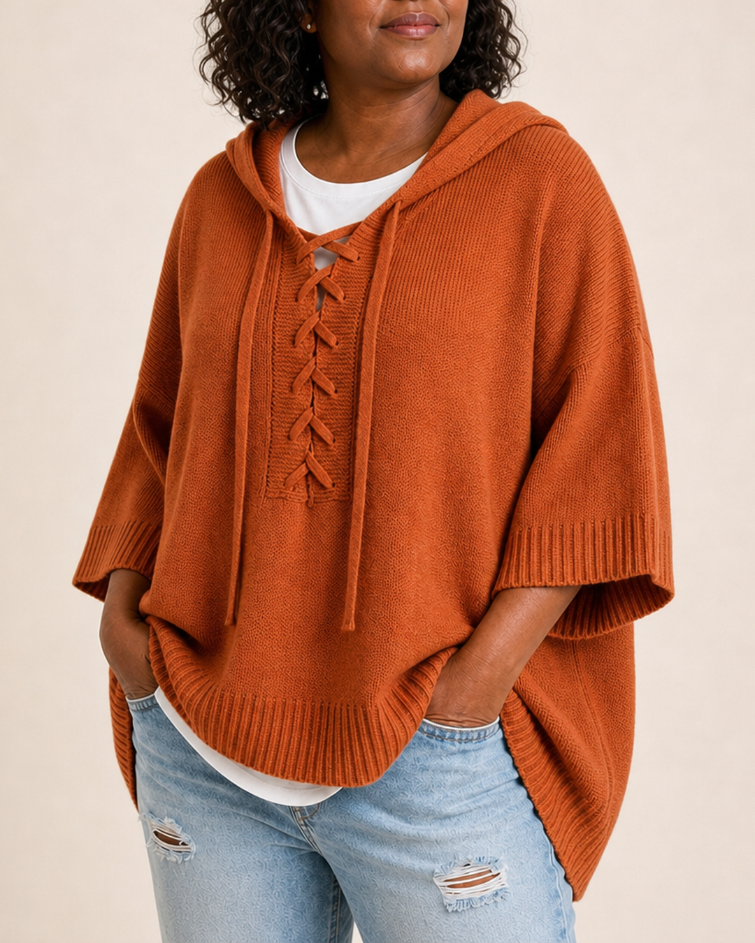 Heather | Knitted Hooded Poncho