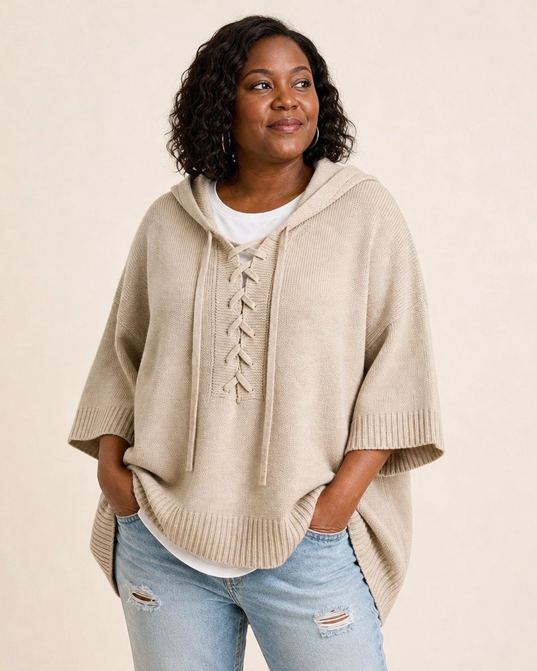 Heather | Knitted Hooded Poncho