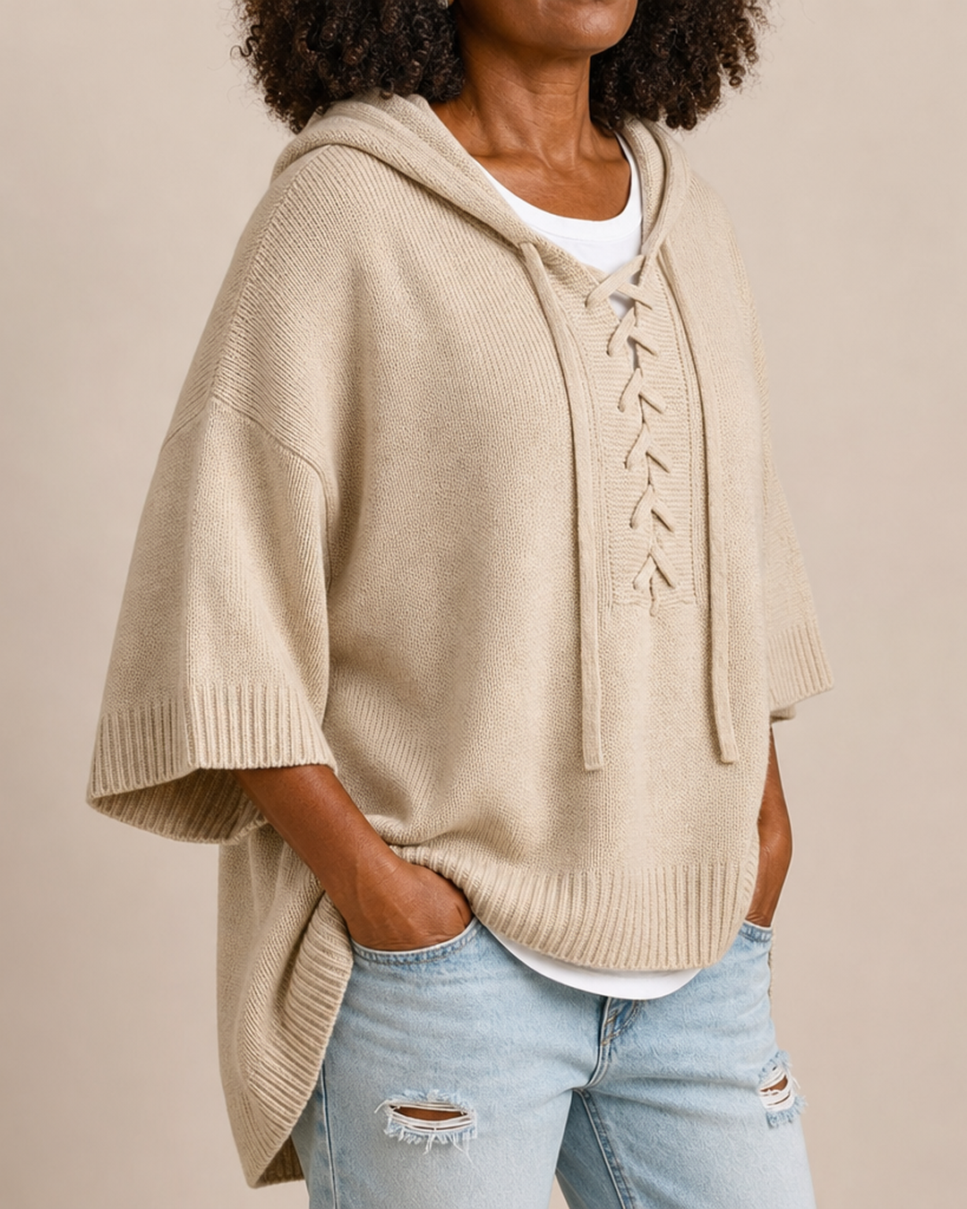 Heather | Knitted Hooded Poncho