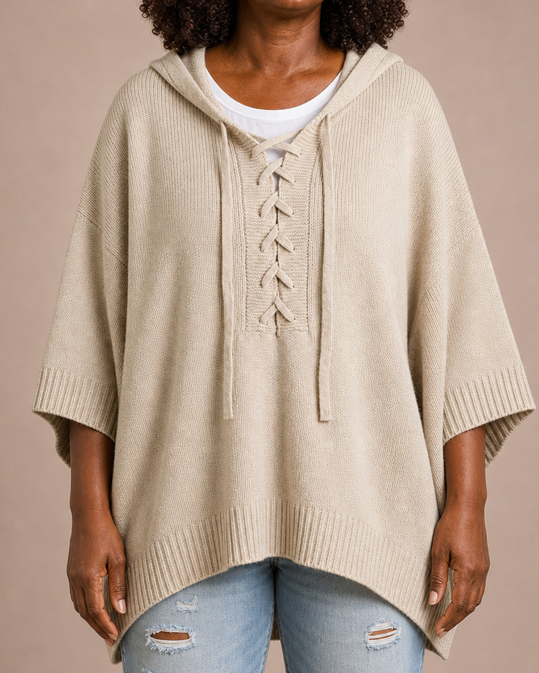 Heather | Knitted Hooded Poncho