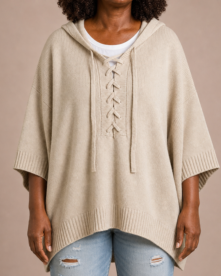 Heather | Knitted Hooded Poncho