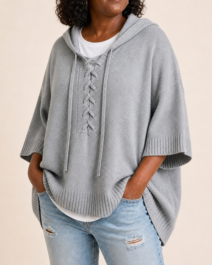 Heather | Knitted Hooded Poncho