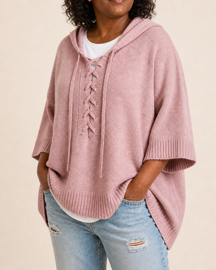 Heather | Knitted Hooded Poncho
